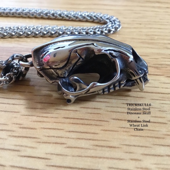 Sabre-Toothed Tiger Smilodon Big Cat Dinosaur Skull Stainless Pendant & Chain - Picture 4 of 13